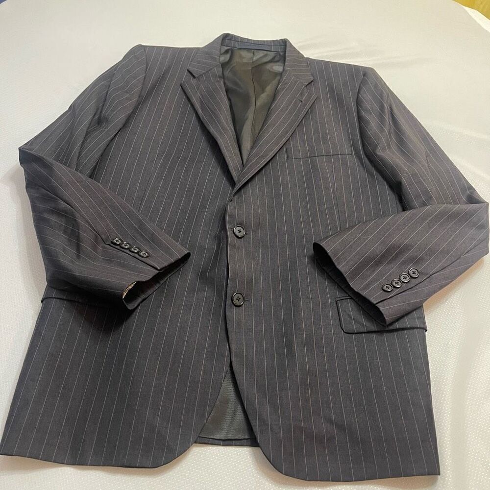 Burberry London Bond Street Charcoal Grey Pinstripe 2 Button Blazer Size 46R